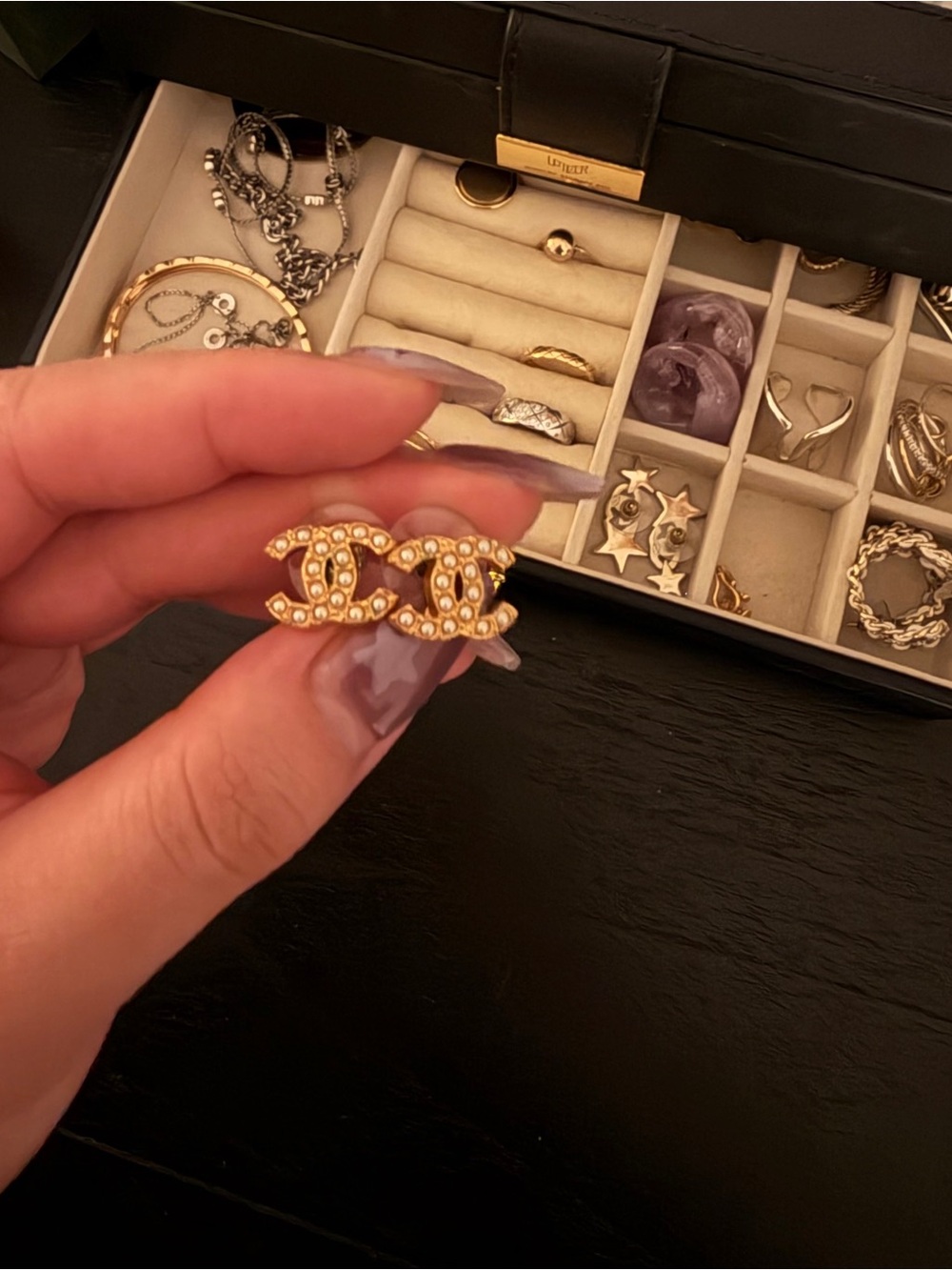 CHANEL Gold CC Logo Pearl-Embellished Stud Earrings